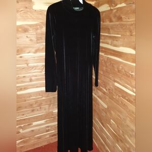 Vintage 80s Ralph Lauren Black Velvet Maxi Dress with Long Sleeves
